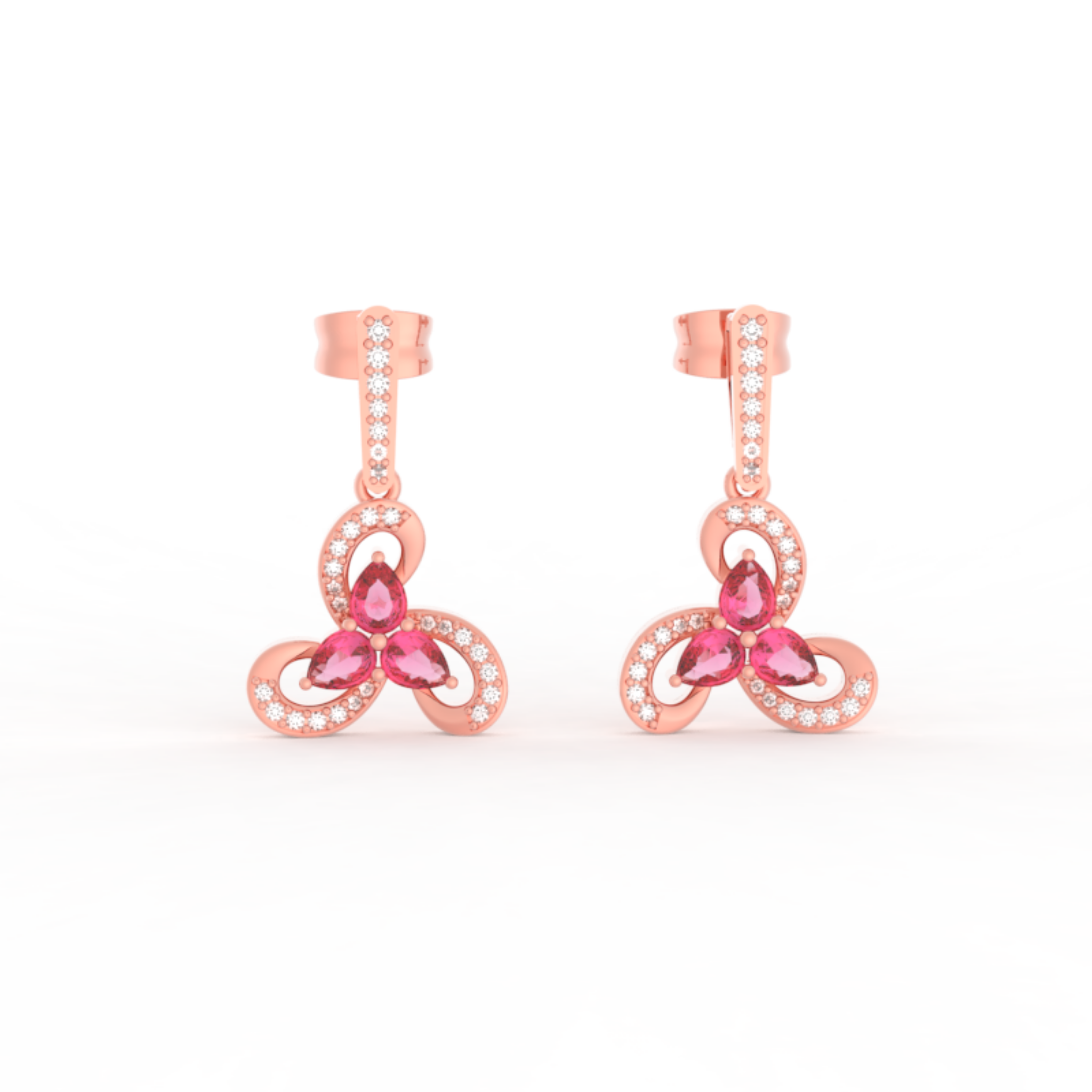 Vintage Ruby Flower Dangle Earrings, Hallmarked 925 Sterling Silver